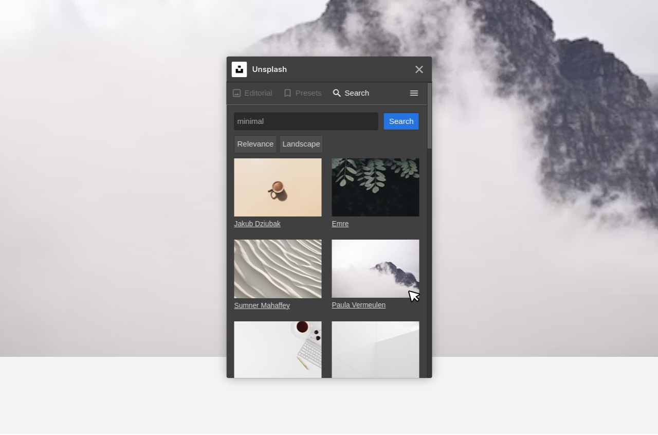 Unsplash search page