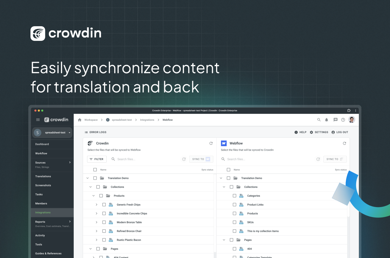 Easily synchronize content for translation and back